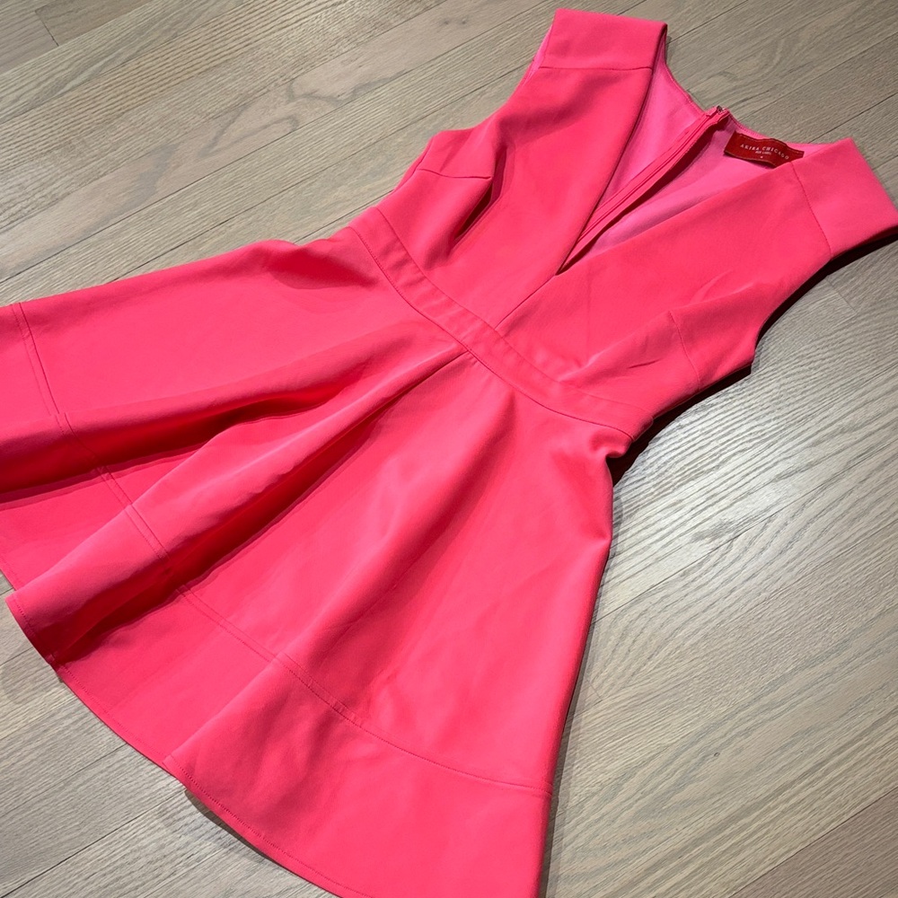 AKIRA Chic Hot Pink A-Line Mini Dress with Low V-neck Sleeveless Size Medium